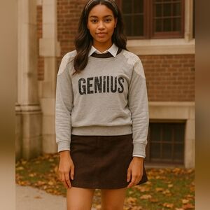 Olsenboye gray lace peek a boo shoulder "Genius" Graphic Sweatshirt Size L